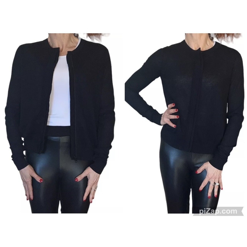 SPORTMAX CODE BLACK WOMEN'S SWEATER JACKET FRONT ZIPPER CARDIGAN COTTON KNIT  S